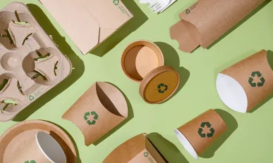 Disposable eco-friendly packaging with a recycling sign