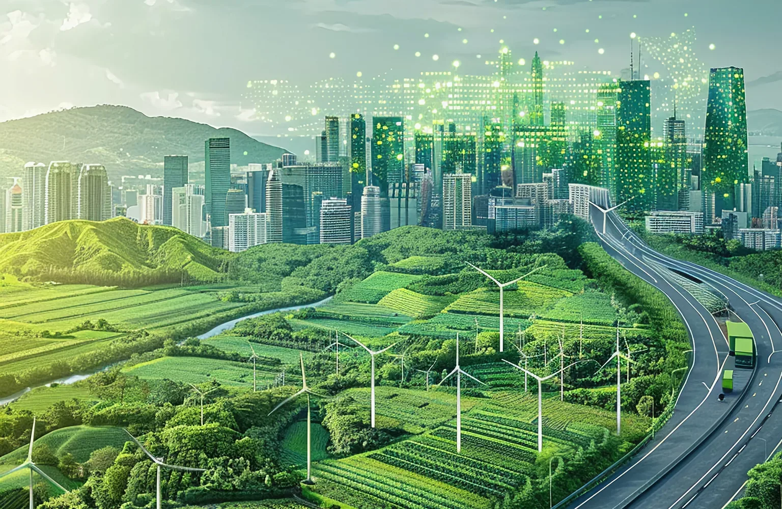 Eco-friendly supply chain, green logistics with renewable energy